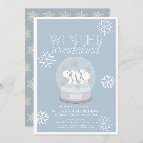 Winter Wonderland Polar Bear Blue Birthday Invitation