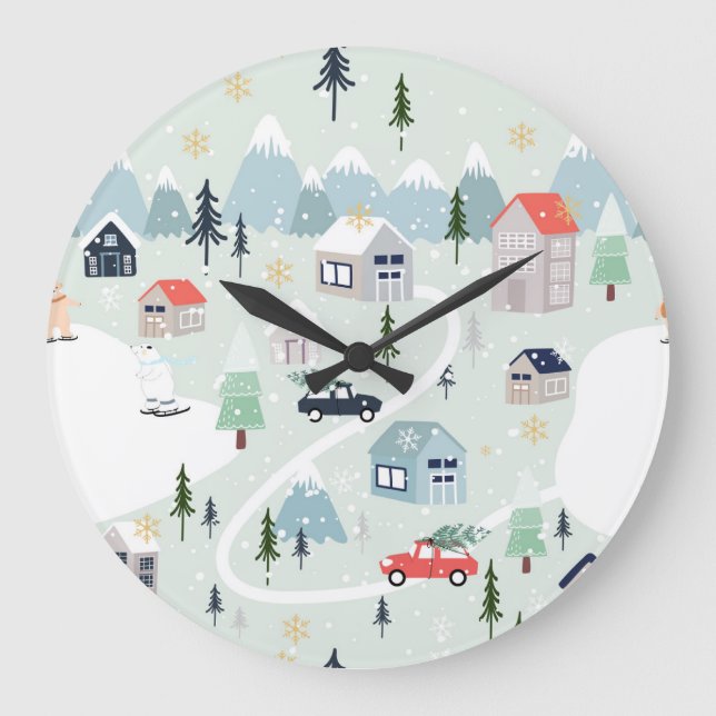 Winter Wonderland: Polar Bear Christmas Large Clock (Front)
