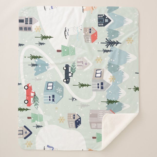 Winter Wonderland: Polar Bear Christmas Sherpa Blanket (Front)