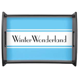 "Winter Wonderland" Pretty Sky Blue White Stripes Serving Tray