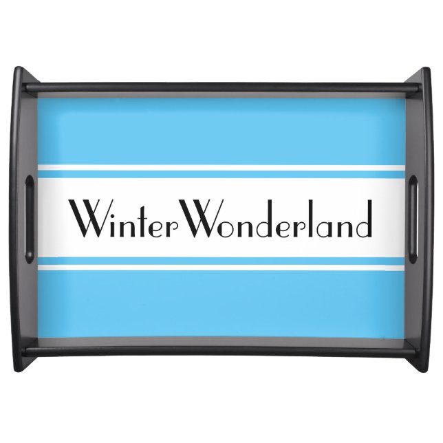 "Winter Wonderland" Pretty Sky Blue White Stripes Serving Tray (Front)