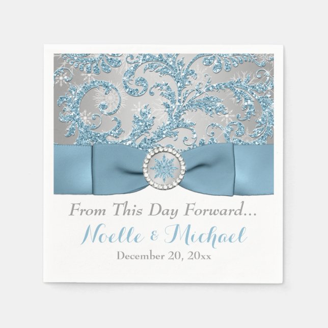 Winter Wonderland, PRINTED Ribbon Wedding Napkins (Front)