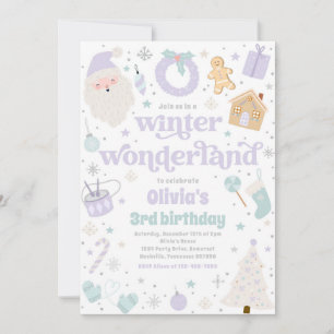 Winter Wonderland Purple Christmas Birthday Party Invitation