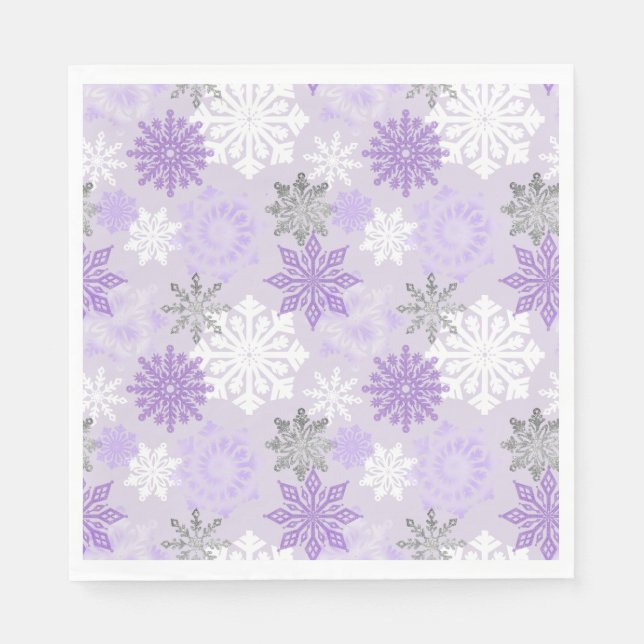 Winter Wonderland Purple Glitter Snowflakes Napkins (Front)