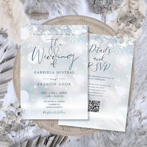 Winter Wonderland QR Code Snow Wedding Invitation