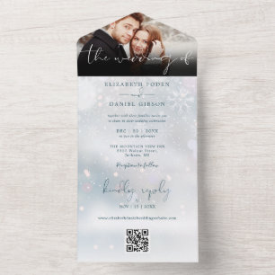 Winter Wonderland QR Code Snow Wedding Photo All In One Invitation