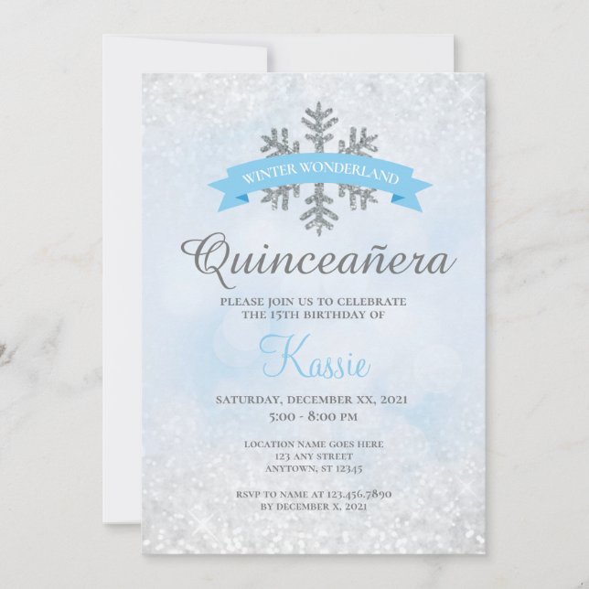 Winter Wonderland Quinceañera 15th Birthday Silver Invitation (Front)