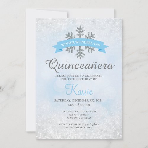 Winter Wonderland Quinceaera 15th Birthday Silver Invitation