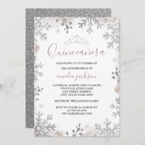 Winter Wonderland Quinceanera Blush Silver Invitation