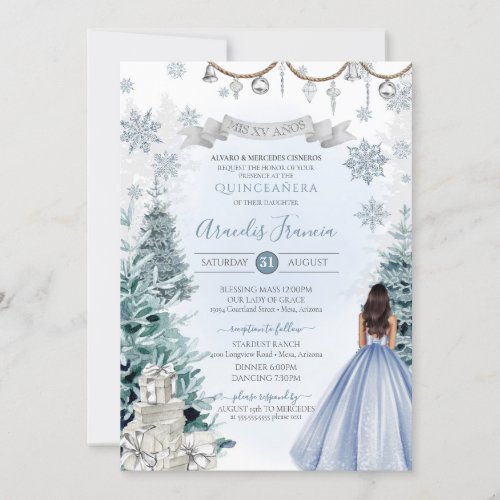 Winter Wonderland Quinceanera Light Blue Silver Invitation