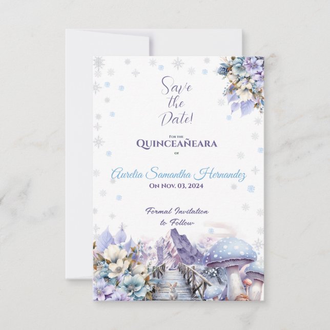 Winter Wonderland Quinceañera Save the Date (Front)