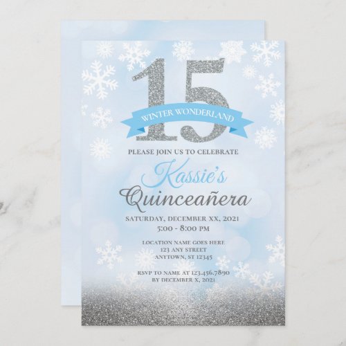 Winter Wonderland Quinceaera Silver Blue Birthday Invitation