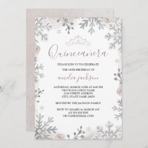 Winter Wonderland Quinceanera Silver Blush Invitation