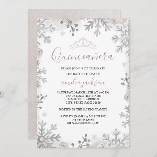 Winter Wonderland Quinceanera Silver Blush  Invitation