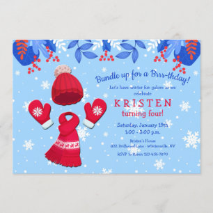 Winter Wonderland Red Birthday Invitation