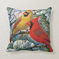 Winter Wonderland Red Cardinal Birds Christmas Throw Pillow