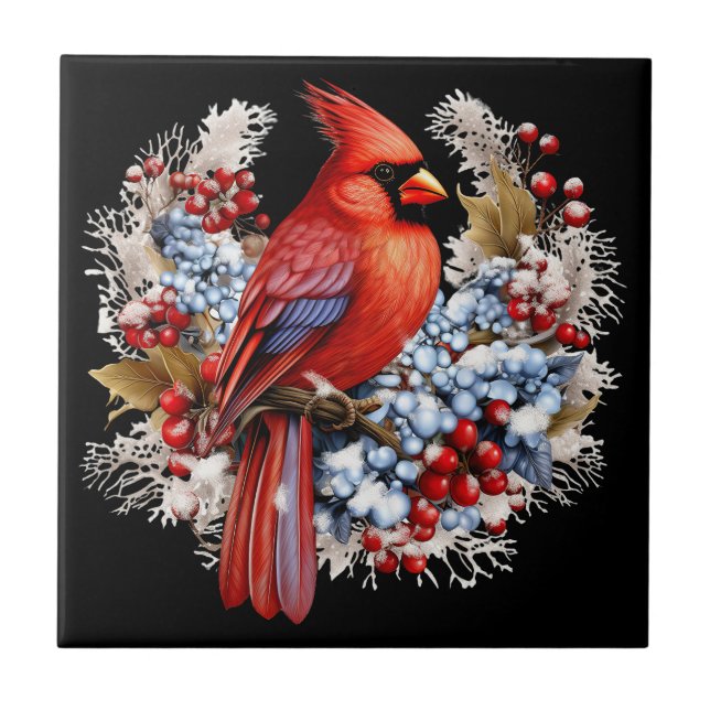 Winter Wonderland Red Cardinal Ceramic Tile (Front)