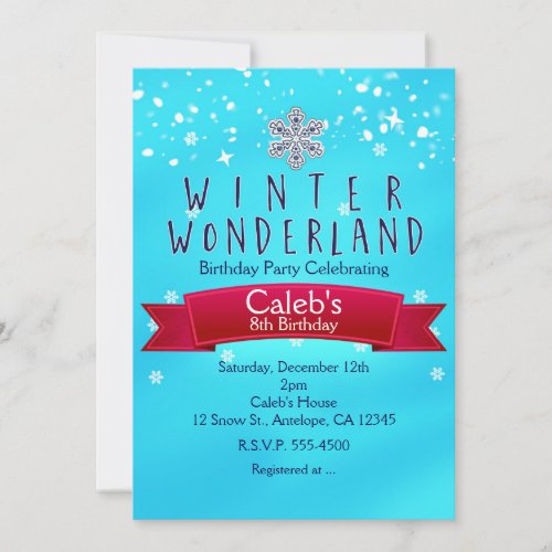 WINTER WONDERLAND Red Ribbon Party Invitation