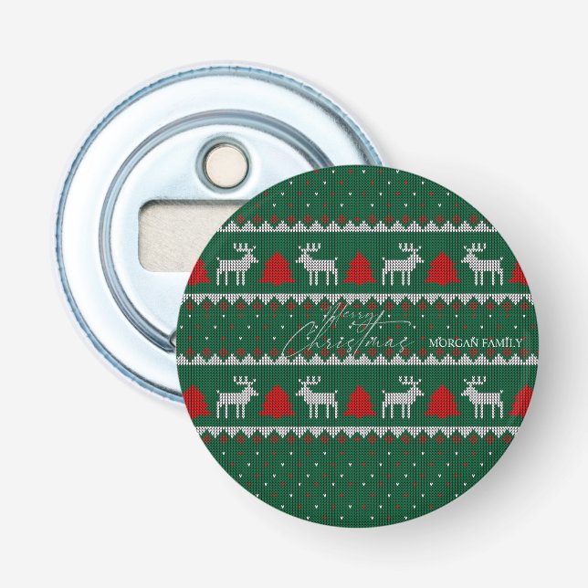 Winter Wonderland,Reindeer Pine Tree Green Bottle Opener (Front)