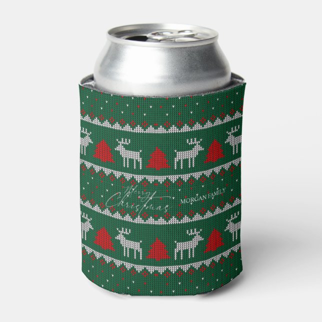 Winter Wonderland,Reindeer Pine Tree Green Can Cooler (Can Front)