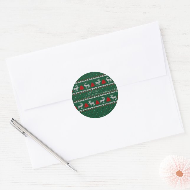 Winter Wonderland,Reindeer Pine Tree Green Classic Round Sticker (Envelope)