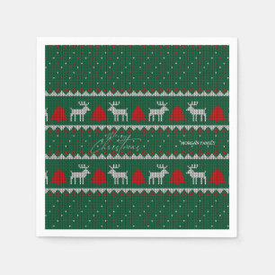 Winter Wonderland,Reindeer Pine Tree Green Napkins