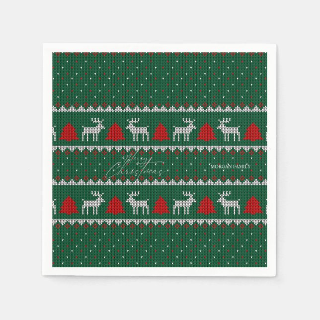Winter Wonderland,Reindeer Pine Tree Green Napkins (Front)