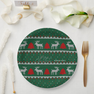 Winter Wonderland,Reindeer Pine Tree Green Paper Plates