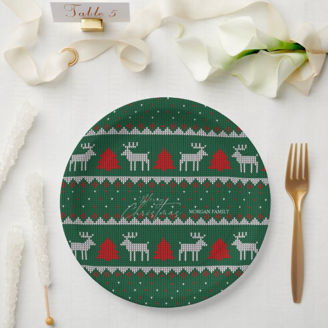 Winter Wonderland,Reindeer Pine Tree Green Paper Plates (Wedding)