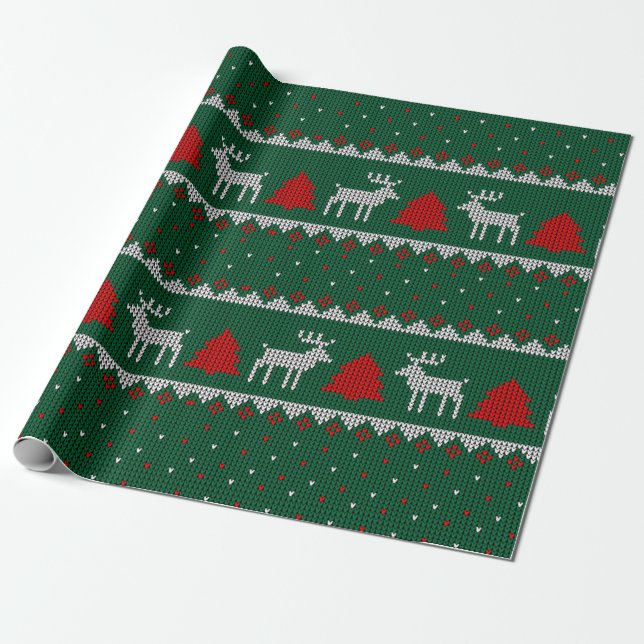 Winter Wonderland,Reindeer Pine Tree Green Wrapping Paper (Unrolled)