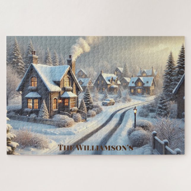 Winter Wonderland Retreat: Snowy Neighborhood Jigsaw Puzzle (Horizontal)