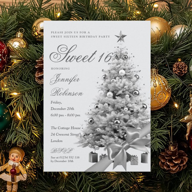 Winter Wonderland Ribbon Sweet 16 Birthday Party Invitation (Winter Wonderland Ribbon Sweet 16 Birthday Party Invitation)