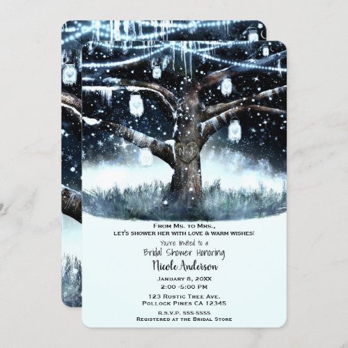 Winter Wonderland Rustic Tree Lights Bridal Shower Invitation