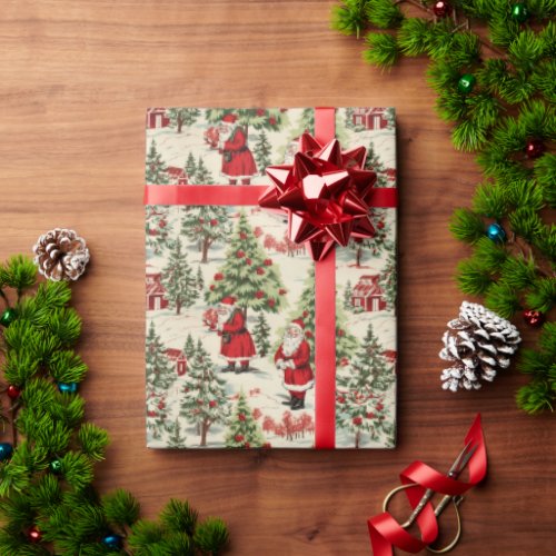 Winter Wonderland Santa and Christmas Trees 2 Wrapping Paper