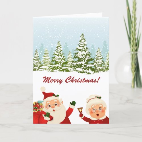 Winter Wonderland Santa and Mrs Santa Claus Holiday Card