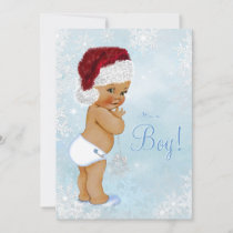 Winter Wonderland Santa Hat Ethnic Boy Baby Shower Invitation