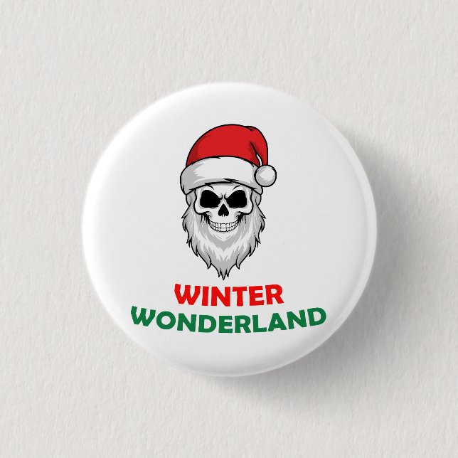 Winter wonderland Santa Skull Button (Front)