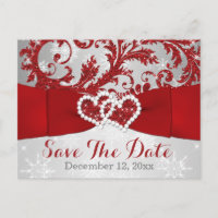 Winter Wonderland Save the Date Postcard - Red