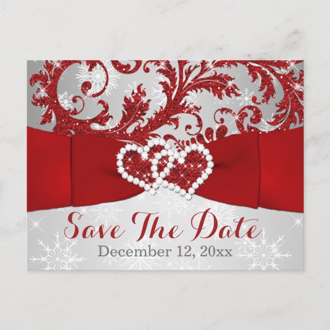 Winter Wonderland Save the Date Postcard - Red (Front)