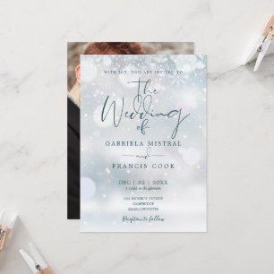 Winter Wonderland Script Snow Photo Wedding Invitation