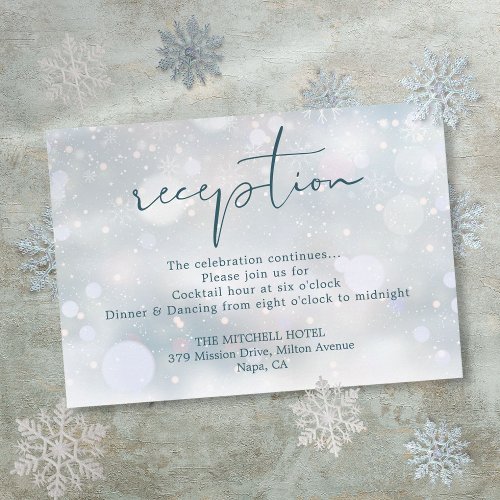 Winter Wonderland Script Snow Wedding Reception Enclosure Card