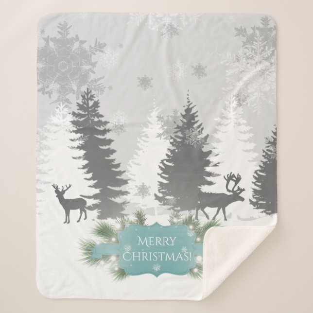 Winter Wonderland Sherpa Blanket - Teal (Front)