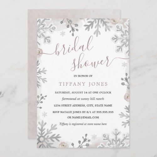 Winter Wonderland Silver Blush Bridal Shower  Invitation