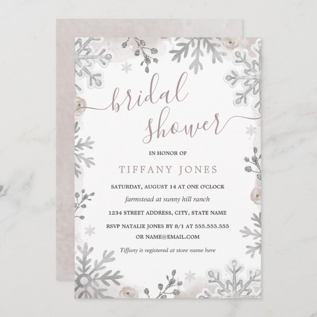Winter Wonderland Silver Blush Bridal Shower  Invitation (Front/Back)