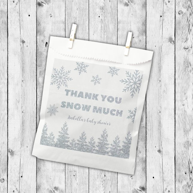 Winter Wonderland Silver Glitter Baby Shower Favor Bag (thank you snow much winter wonderland baby shower favors silver glitter woodland)