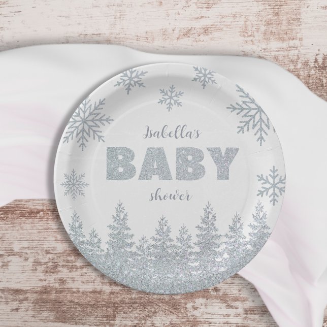 Winter Wonderland Silver Glitter Baby Shower Paper Plates (Winter Wonderland Silver Glitter Baby Shower Paper Plates)