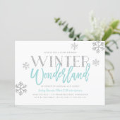 Winter Wonderland Silver Glitter Blue Birthday Invitation (Standing Front)