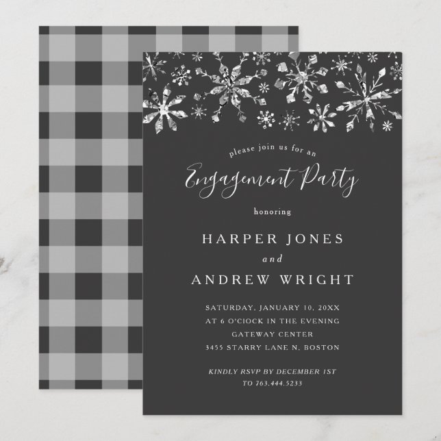 Winter Wonderland Silver Glitter Engagement Party Invitation (Front/Back)