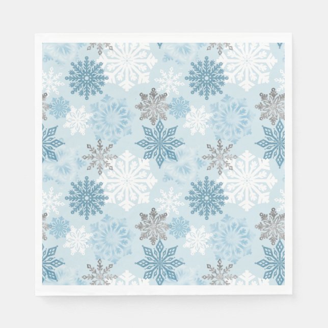 Winter Wonderland Silver Glitter Snowflakes Napkins (Front)