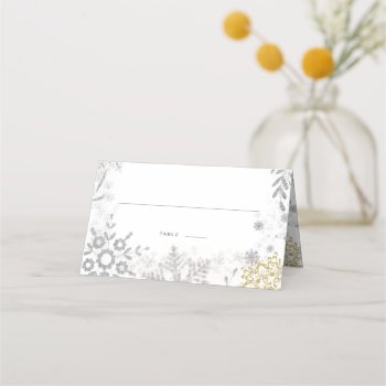 Winter Wonderland Silver Gold Place Card by MaggieMart at Zazzle
